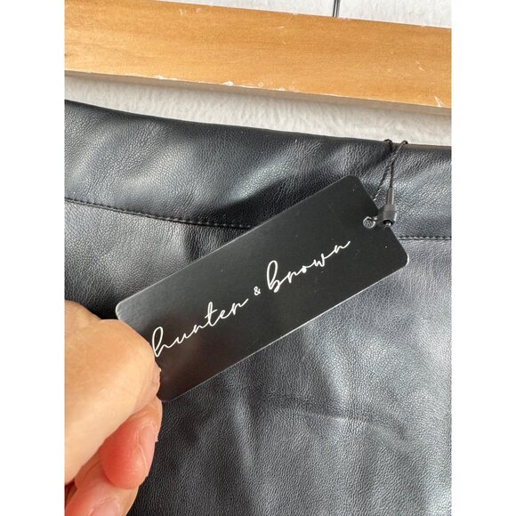 Hunter Brown faux leather pleated Y2K‎ mini skort ruffle black sz L - Picture 2 of 9